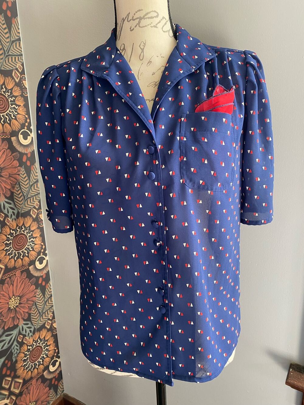 Vintage Josephine Nautical Button Up Blouse Size 6